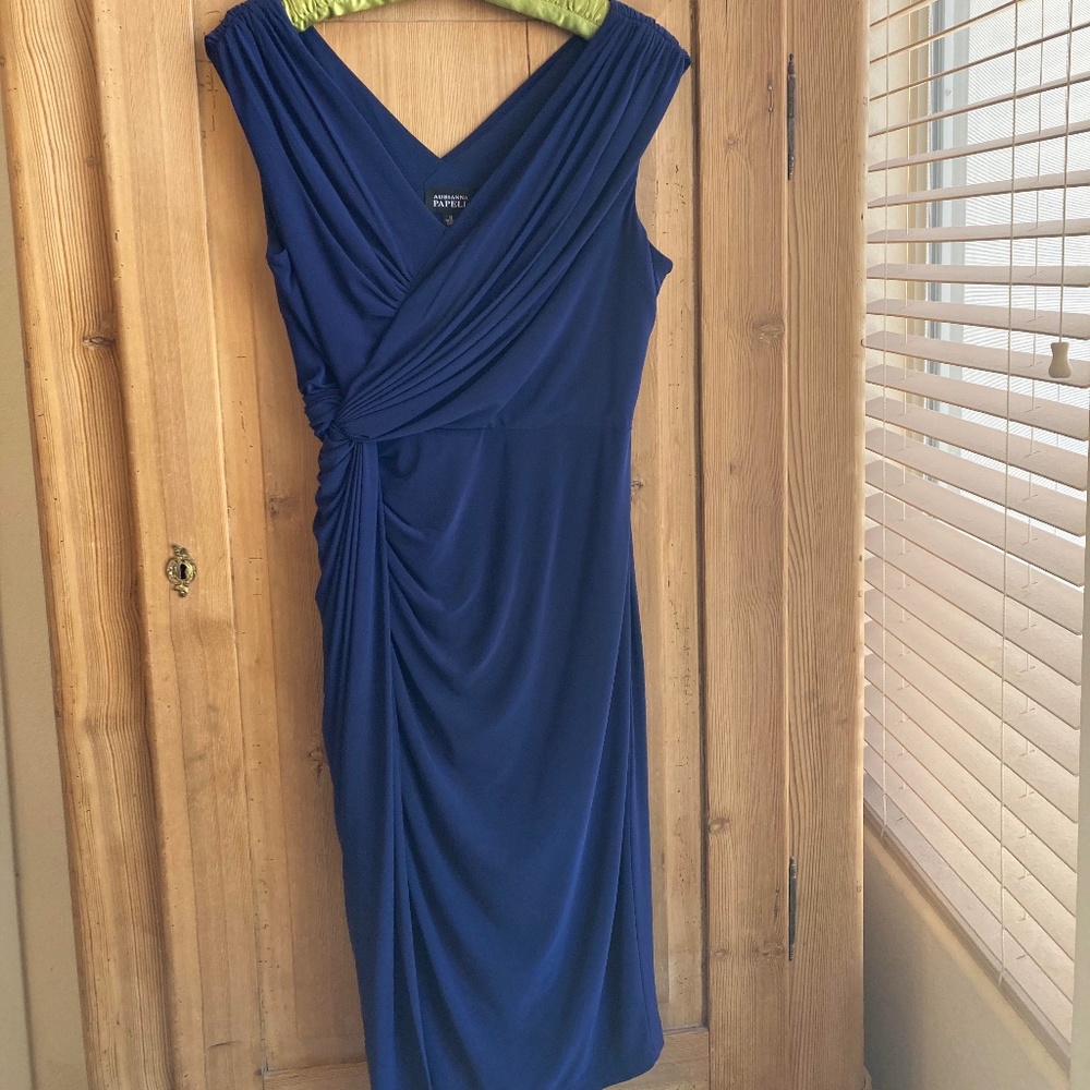 ADRIANNA PAPELL - Sapphire Blue Jersey Goddess/Cocktail Dress, Size 12.